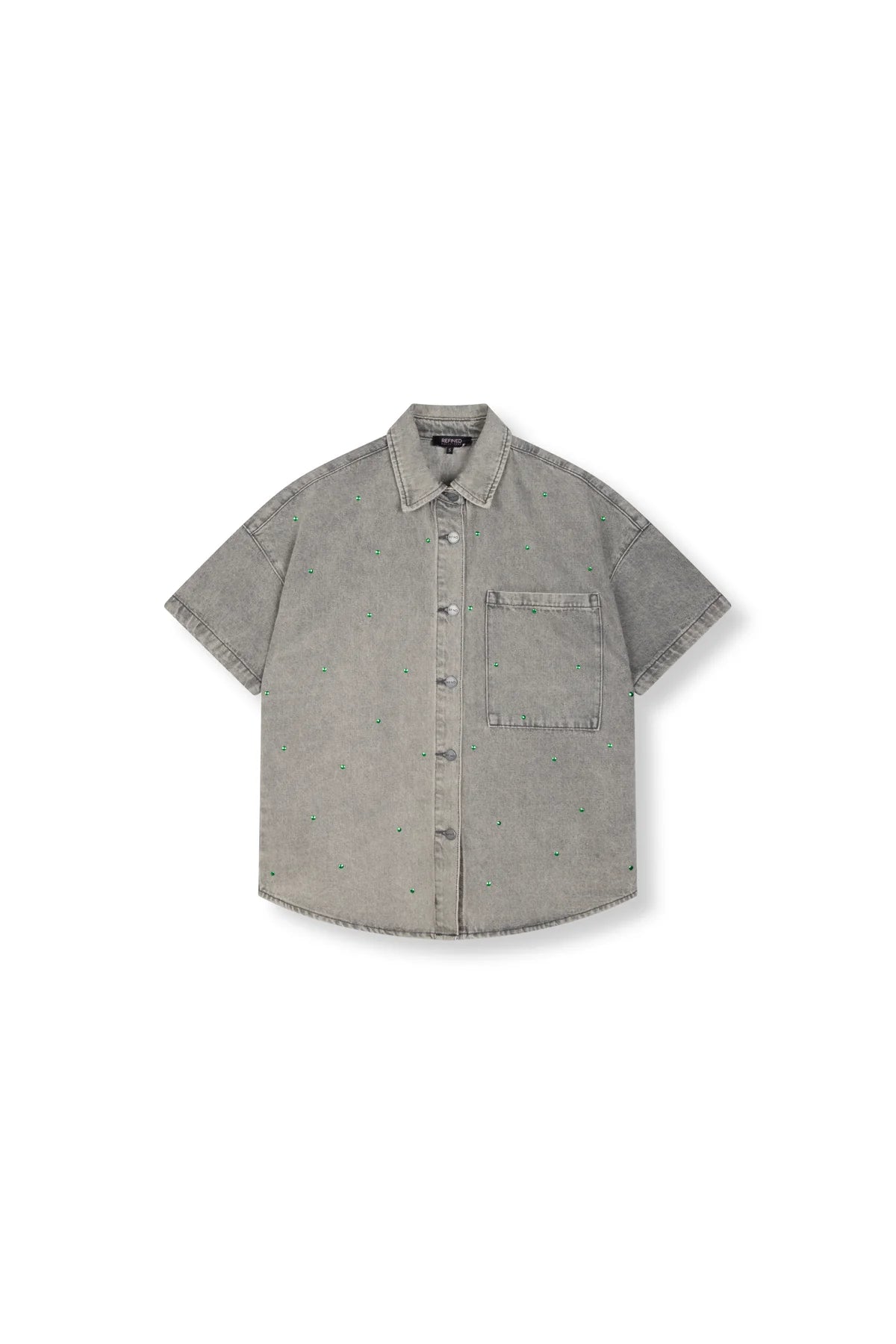 Refined Department blouse grijs met groene studs model Didi