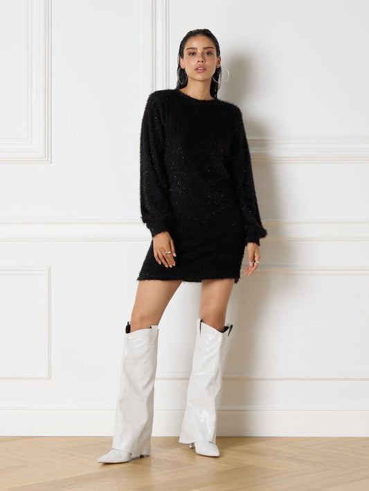 Refined Department jurk zwart fluffy model Marjo met beetje glitter