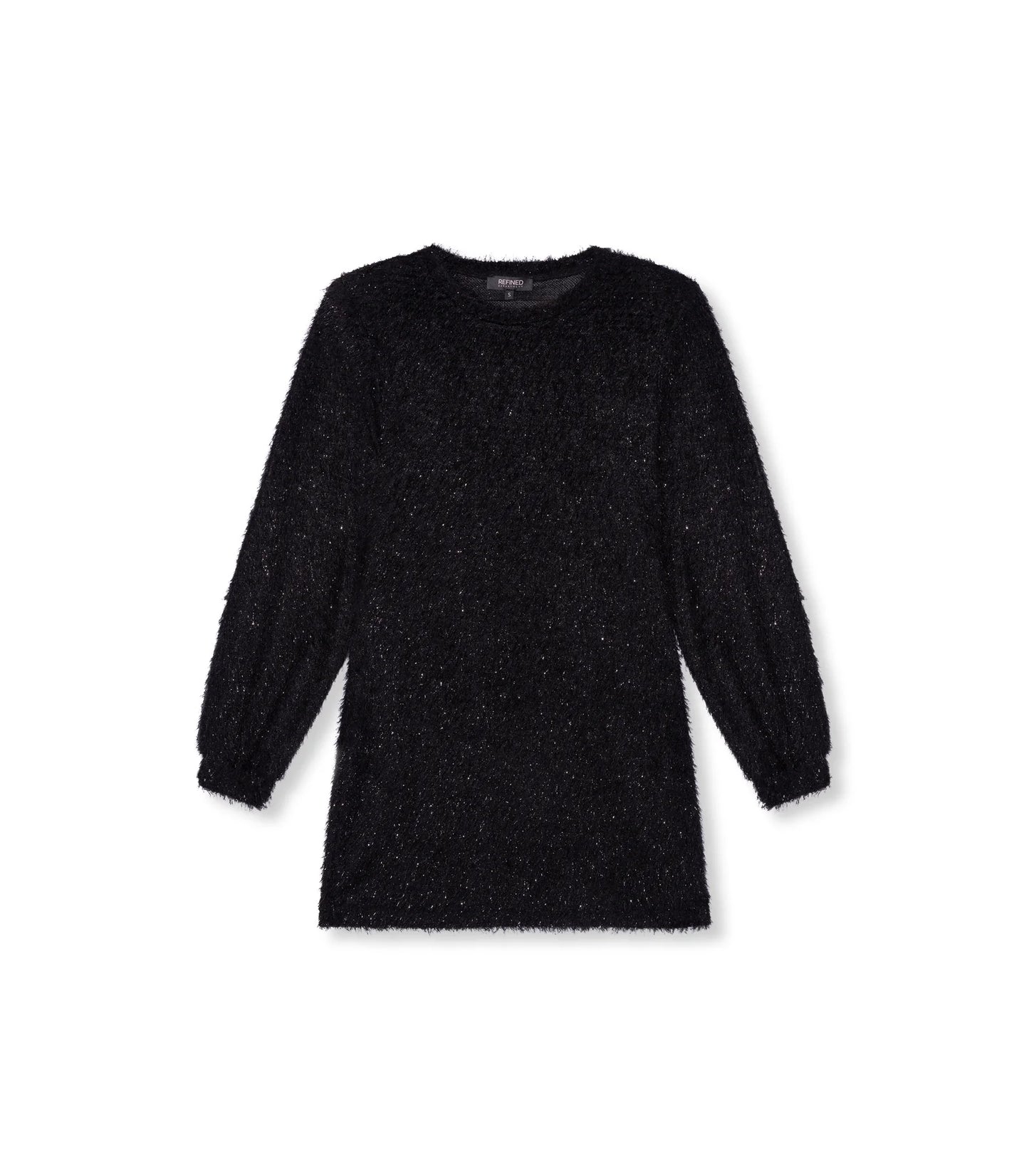 Refined Department jurk zwart fluffy model Marjo met beetje glitter
