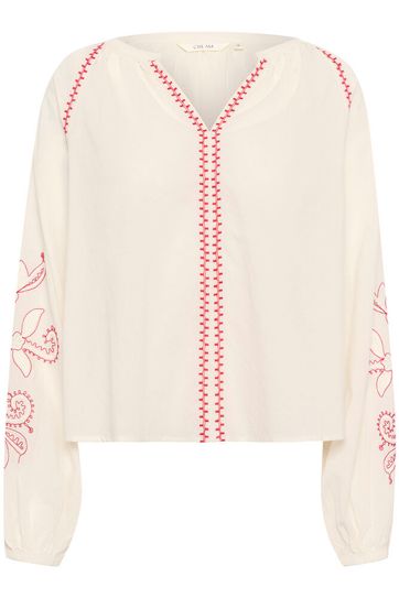 Cream blouse offwhite met rood geborduurde details CRjessica Birch