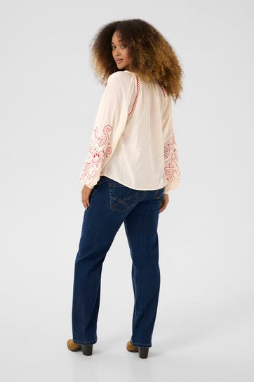 Cream blouse offwhite met rood geborduurde details CRjessica Birch