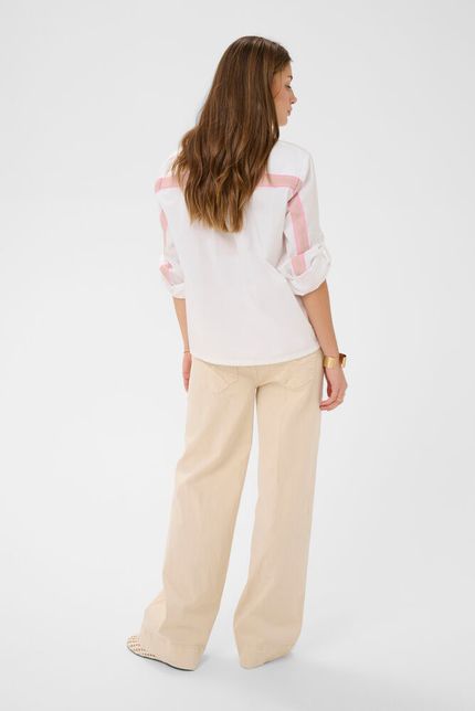 Cream blouse offwhite met roze streep model CRestela short shirt