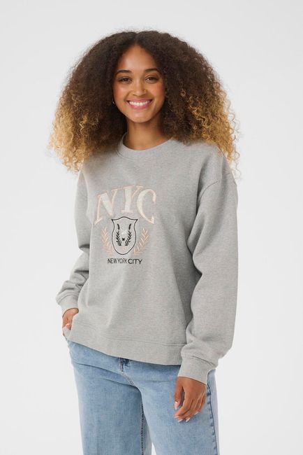 Cream sweater grijs NYC print model CRmirabella sweatshirt light grey melange
