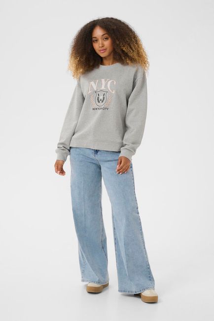 Cream sweater grijs NYC print model CRmirabella sweatshirt light grey melange