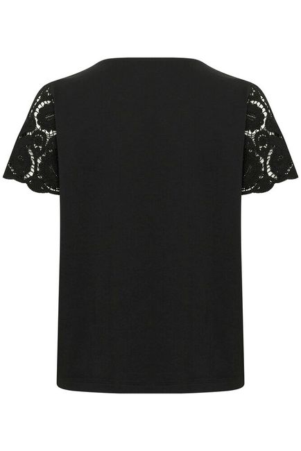 Cream T-shirt zwart met kanten crochet mouw model CRkali pitch black