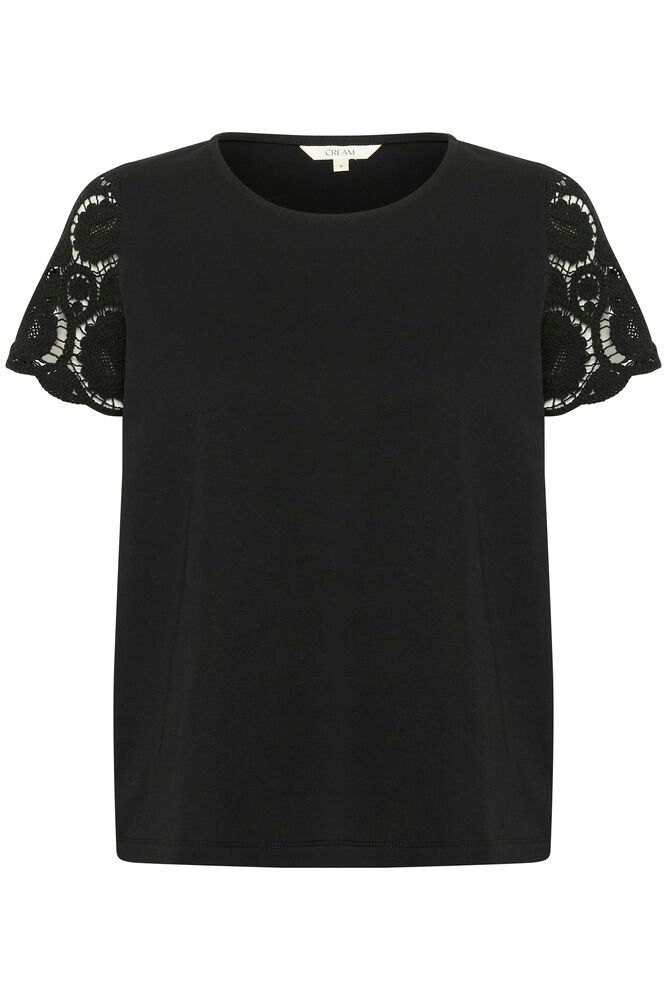 Cream T-shirt zwart met kanten crochet mouw model CRkali pitch black