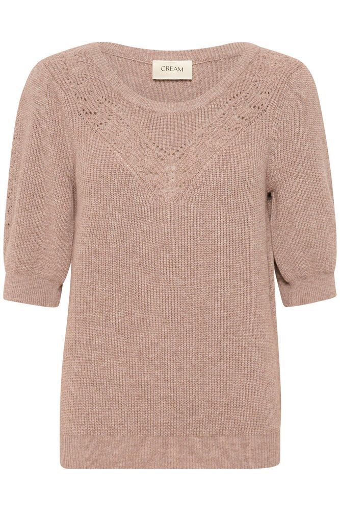 Cream trui korte mouw beige bruin model CRdela short sleeve pullover fossil melange