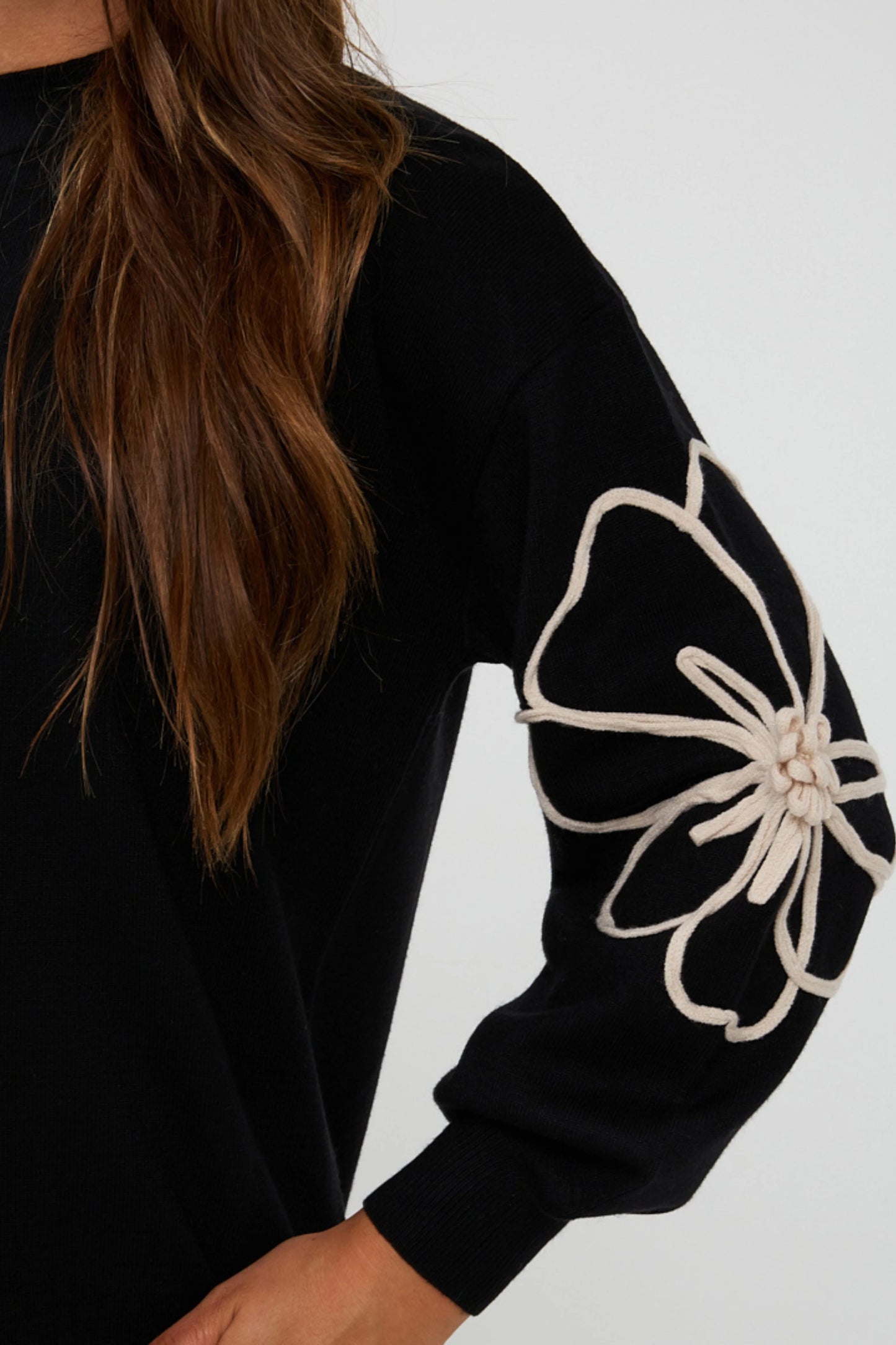 Esqualo jurk zwart met bloem dress tape flower patch