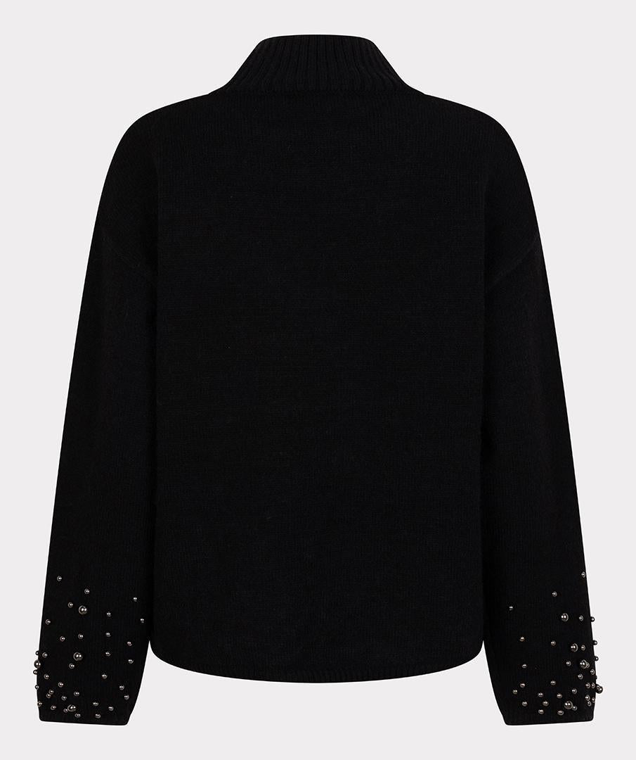 Esqualo trui zwart met parels model Sweater pearls W25.02700