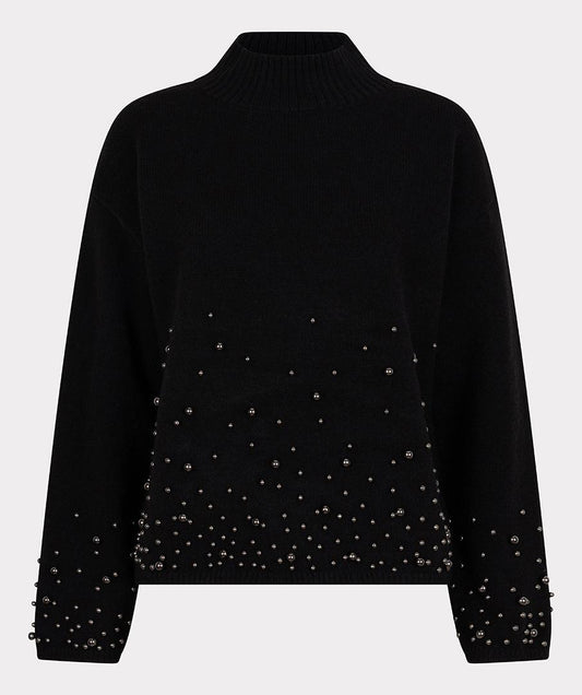 Esqualo trui zwart met parels model Sweater pearls W25.02700