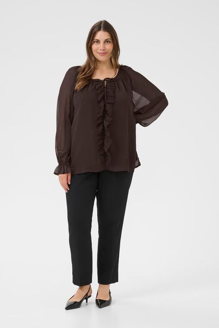 Kaffe Curve blouse bruin ruffle model KCmilanna black coffee