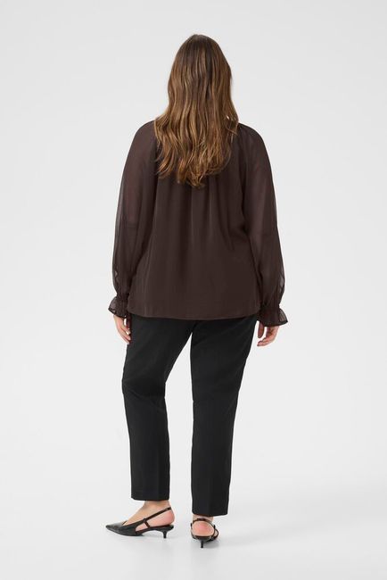 Kaffe Curve blouse bruin ruffle model KCmilanna black coffee