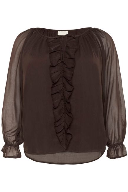 Kaffe Curve blouse bruin ruffle model KCmilanna black coffee