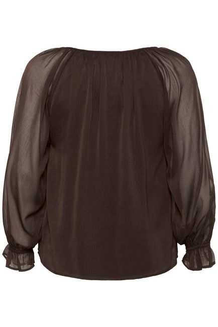 Kaffe Curve blouse bruin ruffle model KCmilanna black coffee