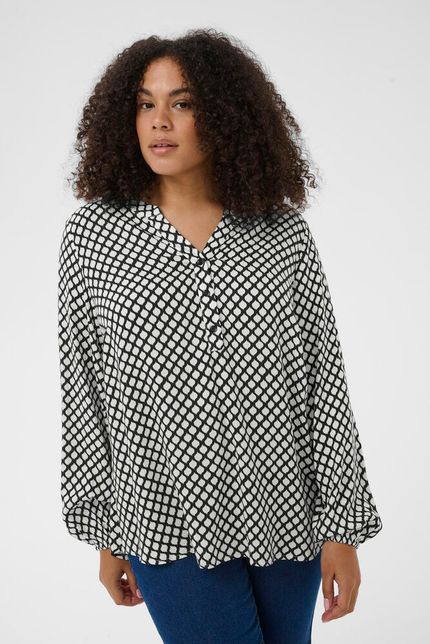 Kaffe Curve blouse zwart wit print grafisch model KCmahlena LS black chalk