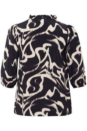 Kaffe Curve blouse zwart beige print model KCmaren frill