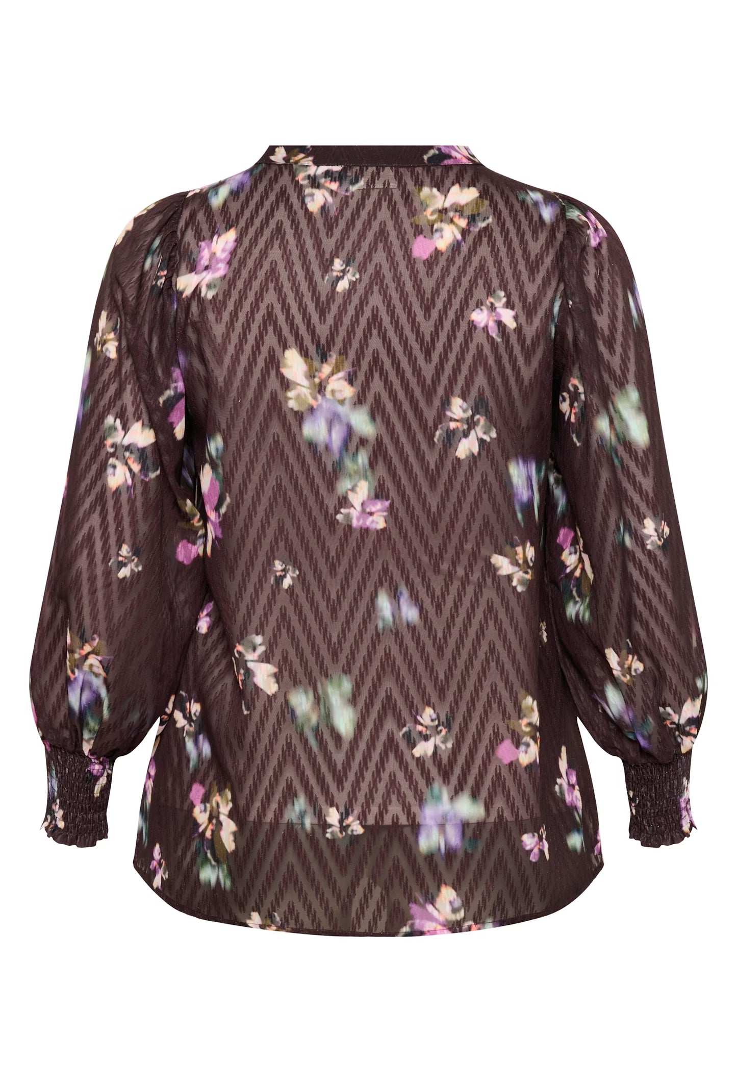 Kaffe Curve blouse donker bruin KCclara shirt black coffee print met paars detail