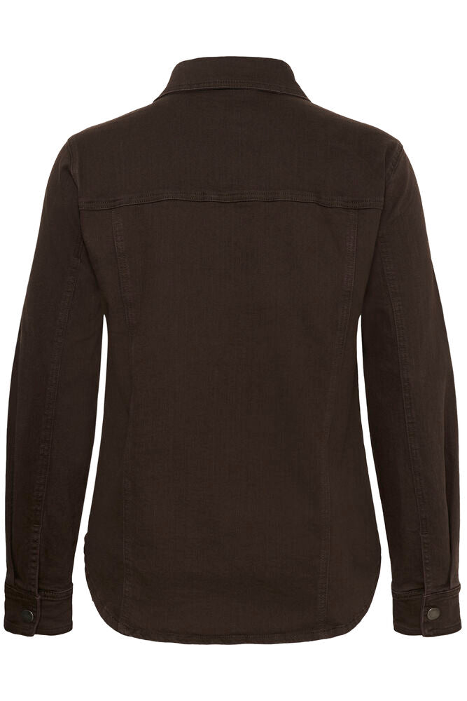 Kaffe Curve jeans jasje donker bruin model KCbree shirt coffee bean spijkerjas