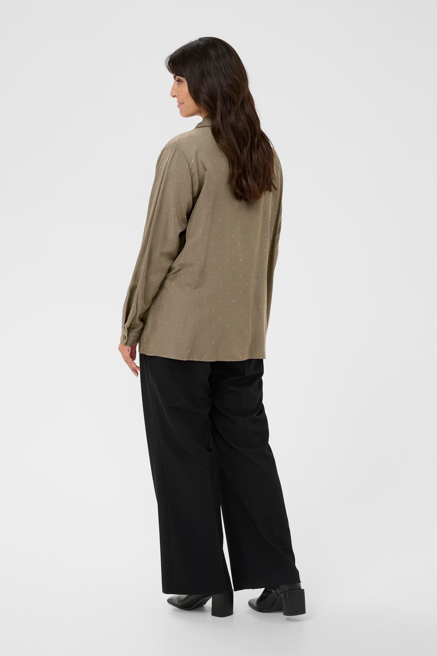 Kaffe Curve blouse taupe met strass model KCada morel overhemd