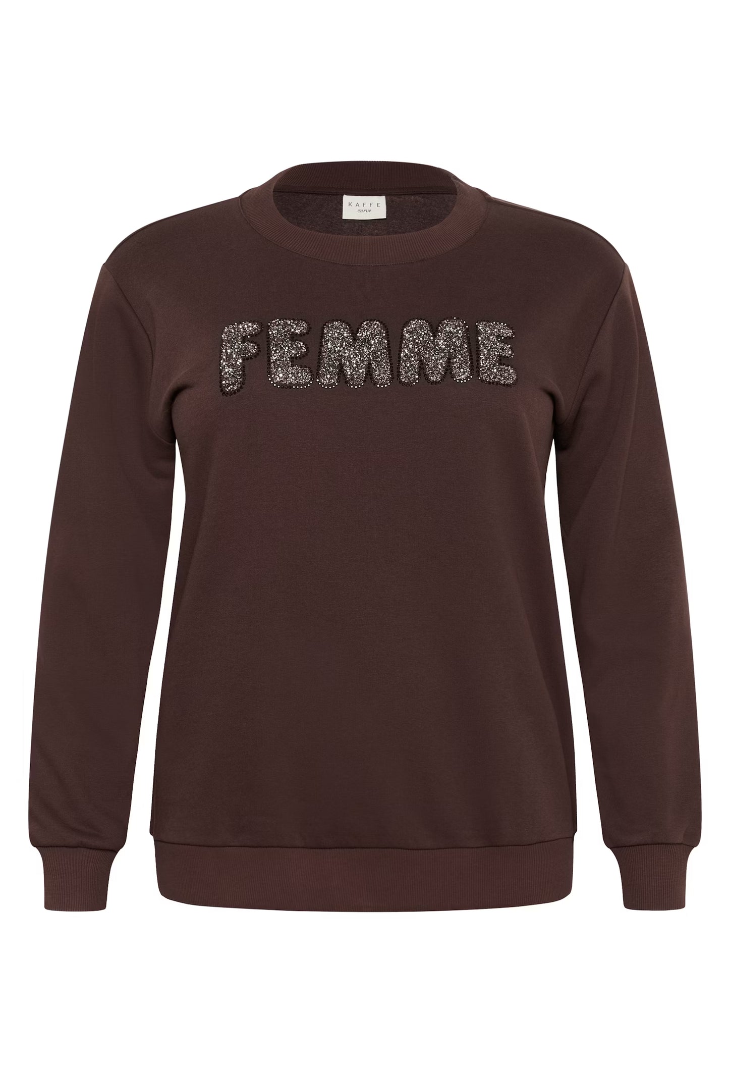 Kaffe Curve sweater bruin met strass Femme model KCelise sweatshirt black coffee