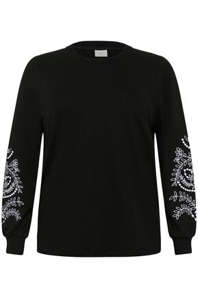 Kaffe Curve sweater zwart met witte details op mouw model KCviva sweatshirt black deep