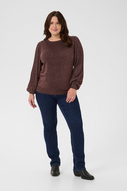Kaffe Curve trui donker bruin met glitter model KCregitta pleat pullover black coffee