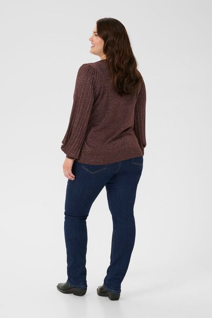 Kaffe Curve trui donker bruin met glitter model KCregitta pleat pullover black coffee