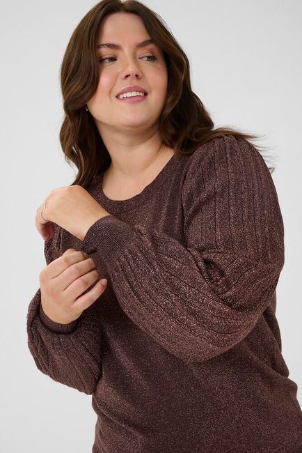 Kaffe Curve trui donker bruin met glitter model KCregitta pleat pullover black coffee