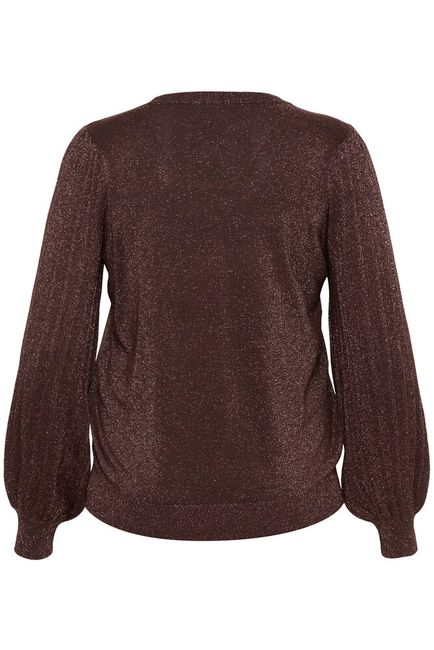 Kaffe Curve trui donker bruin met glitter model KCregitta pleat pullover black coffee