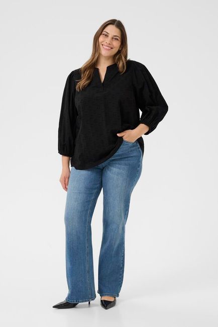 Kaffe Curve blouse zwart KCloulou 3/4 mouw black deep