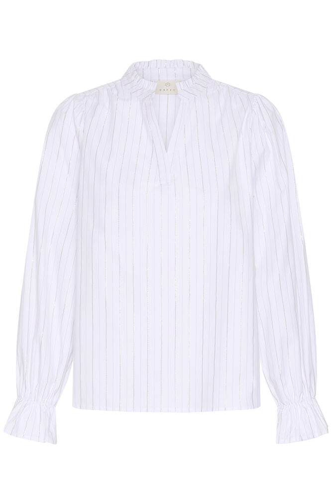 Kaffe blouse offwhite met zilveren pinstripe model KAellie chalk silver stripe