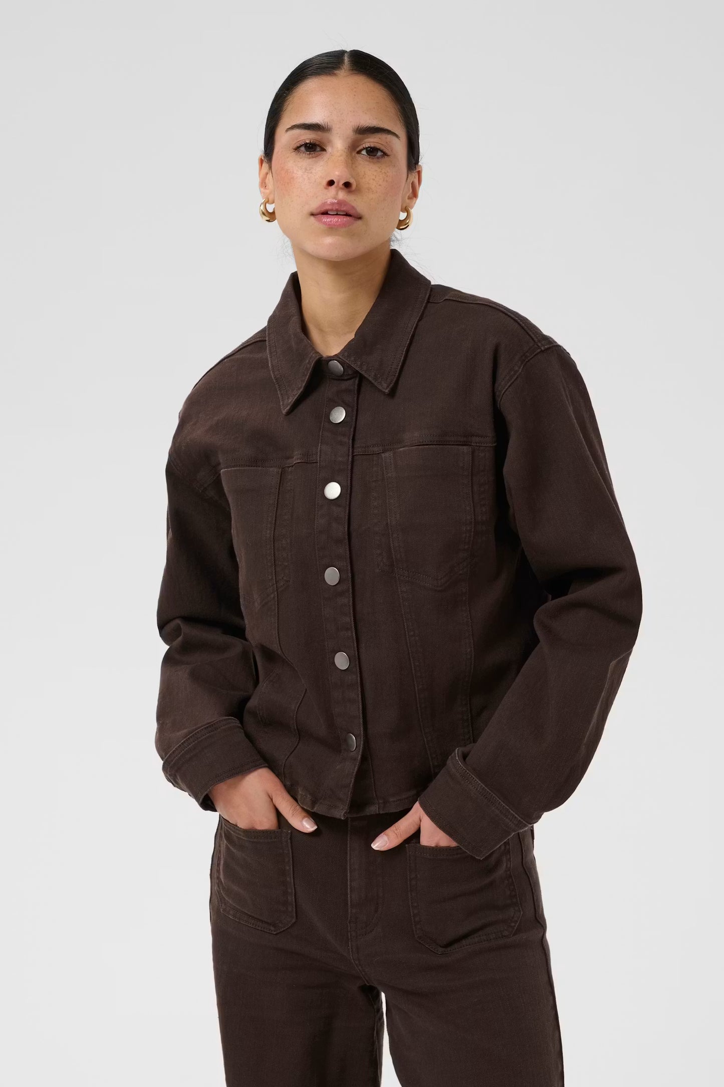 Kaffe donker bruin jeans jasje KAbrook shirt coffee bean