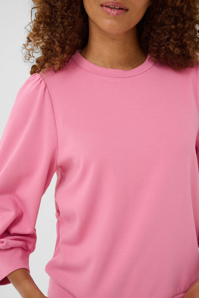 Kaffe longsleeve sweater roze driekwart mouwen model KAannie sweatshirt wild rose