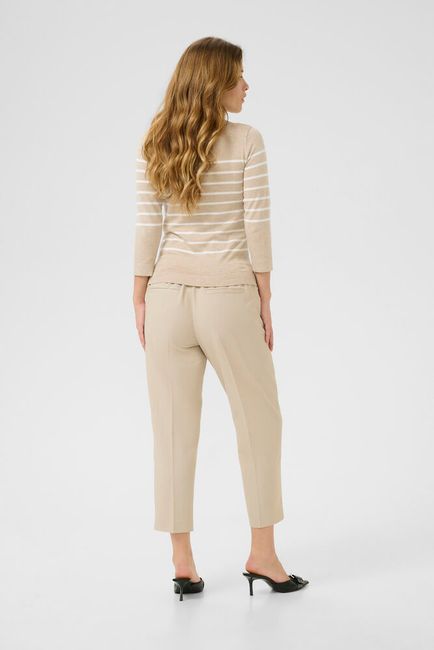 Kaffe trui driekwart mouw zandkleur offwhite gestreept KAlizza boatneck pullover feather grey mel chalk