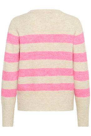 Kaffe trui beige met roze gestreept KAniel striped pullover pink feather gray