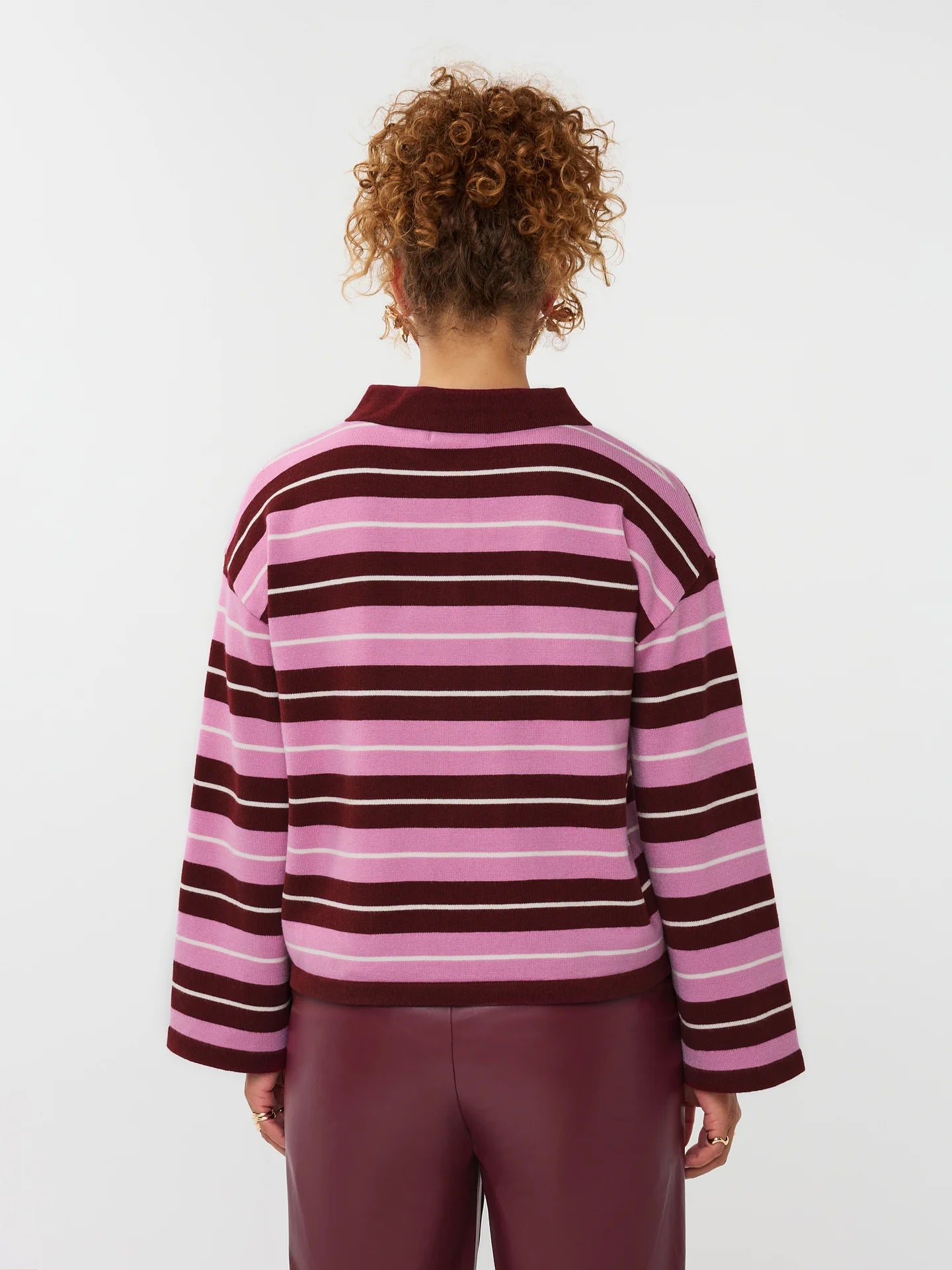 Ydence trui polo gestreept rood met roze model Knitted top Balou burgundy pink