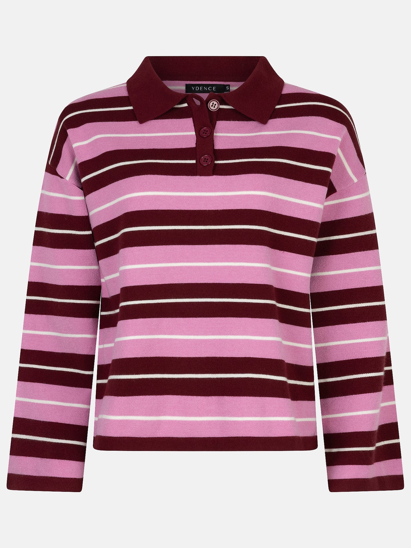Ydence trui polo gestreept rood met roze model Knitted top Balou burgundy pink