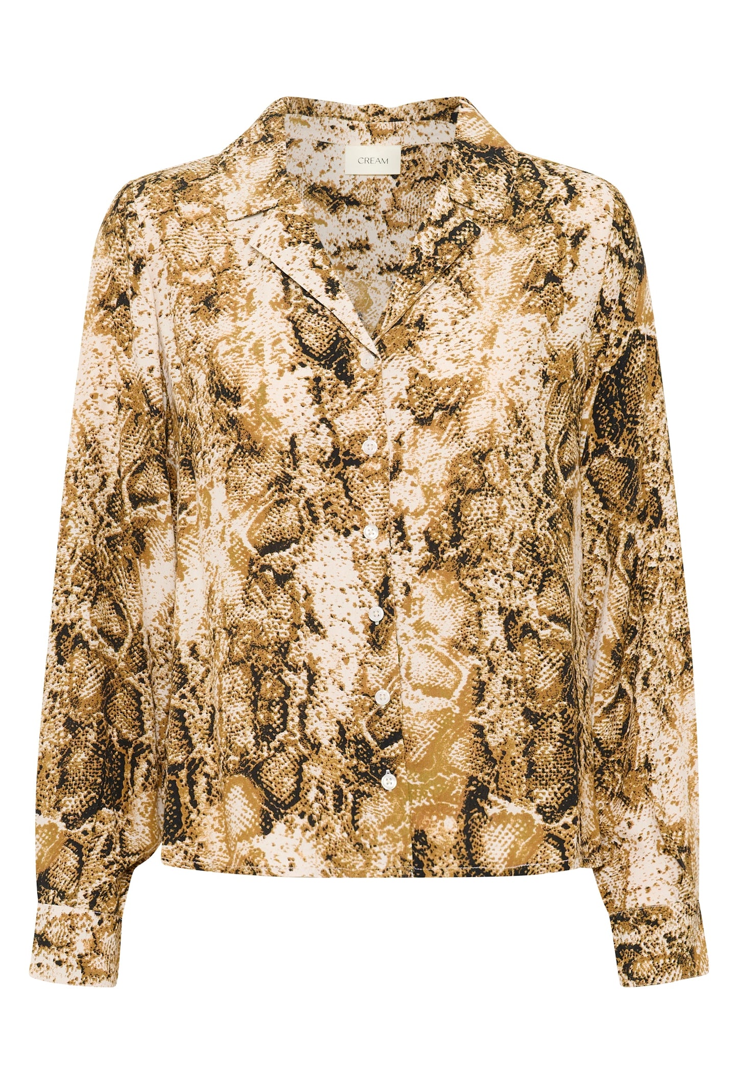 Cream blouse slangenprint beige groen zware print model CRayda tobacco snake