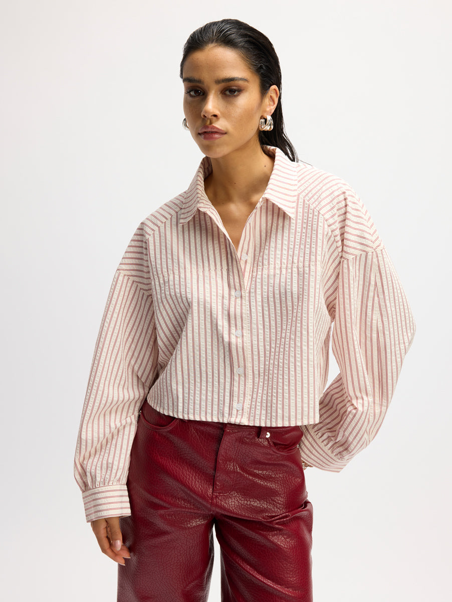 Refined Department blouse offwhite rood gestreept korter wijd model