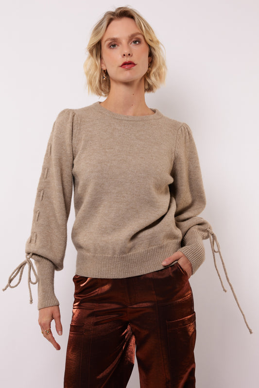 Fluresk trui beige met lurex Scottie knit sweater warm taupe