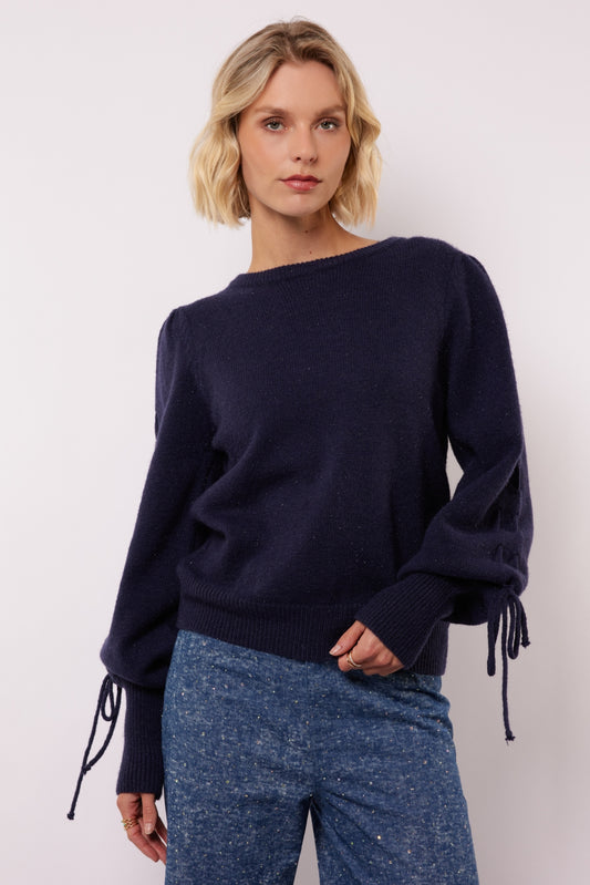 Fluresk trui donker blauw met lurex model Scottie knit sweater midnight blue