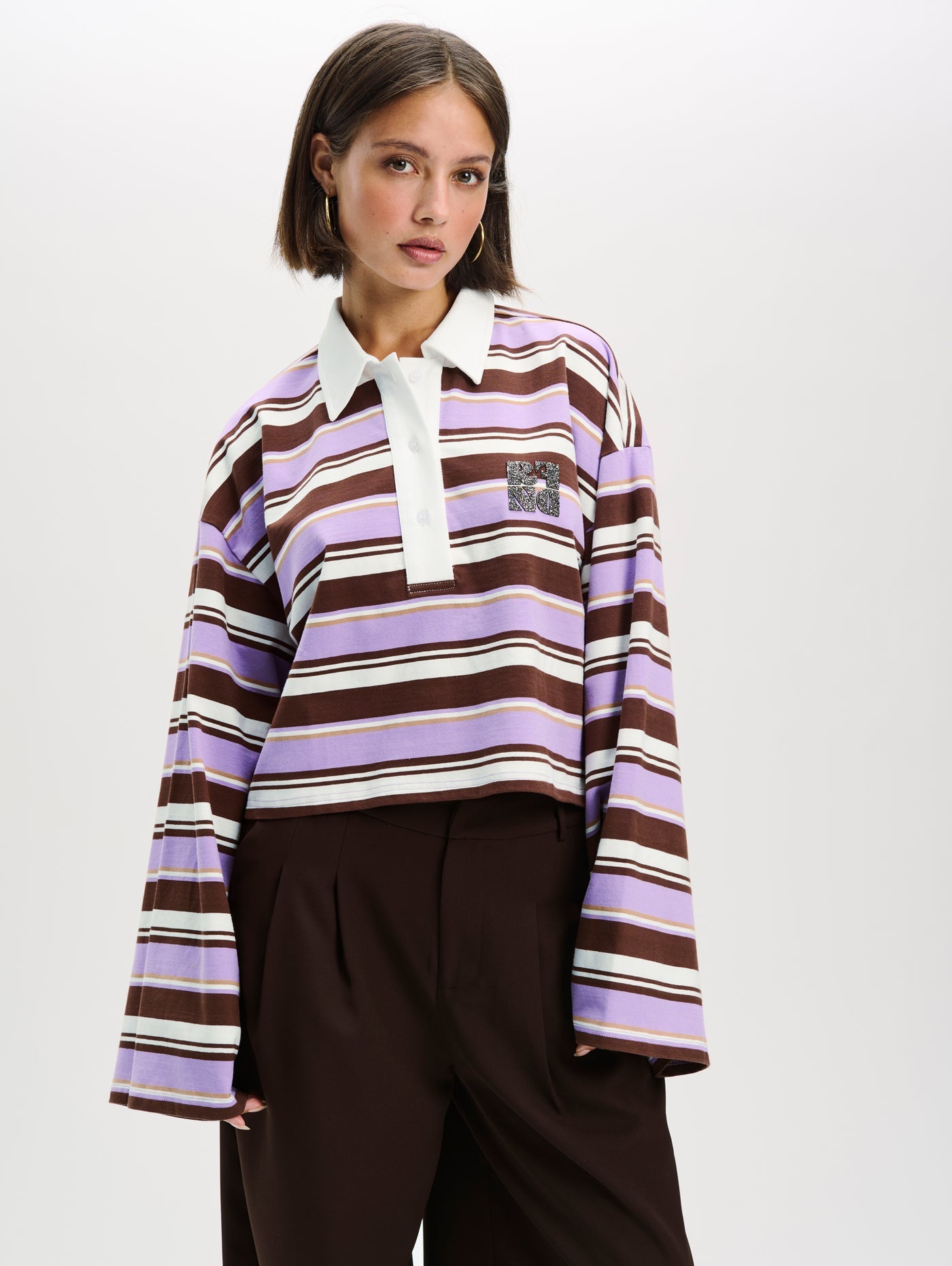Refined Department polo gestreept paars bruin model Muse