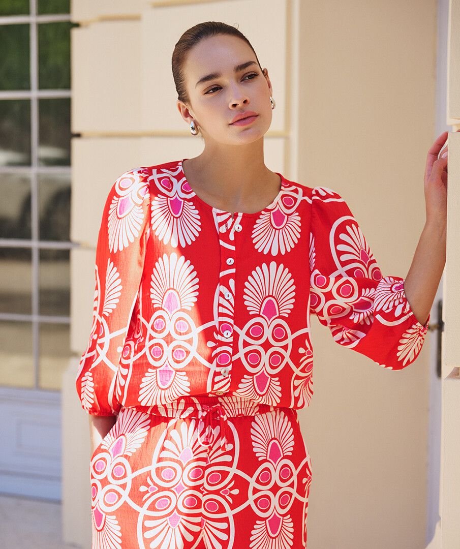 Esqualo blouse rode print model Heartfelt HS26.10203