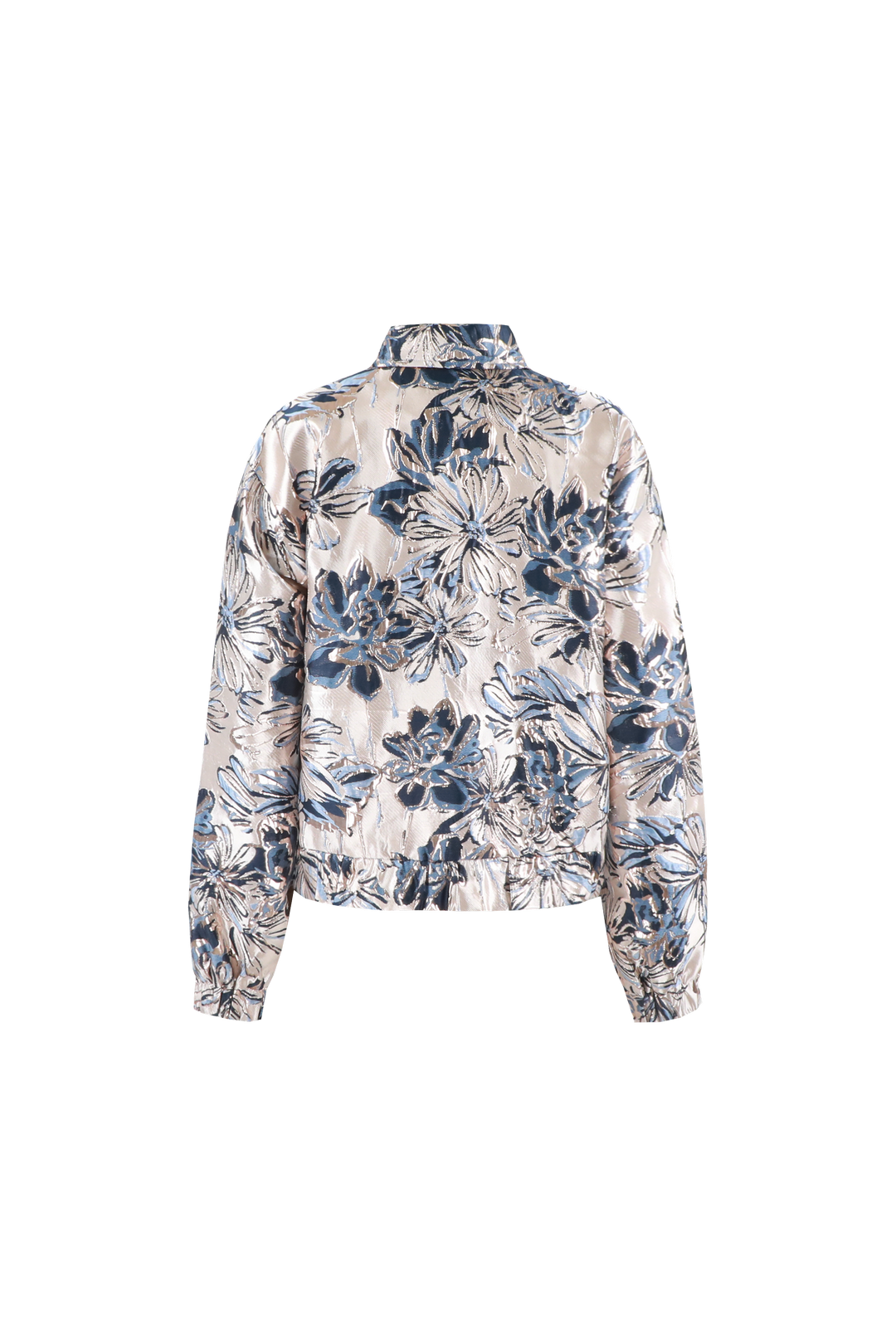 Fluresk bomber jasje goud met donker blauwe print model Shantel Jacket gold
