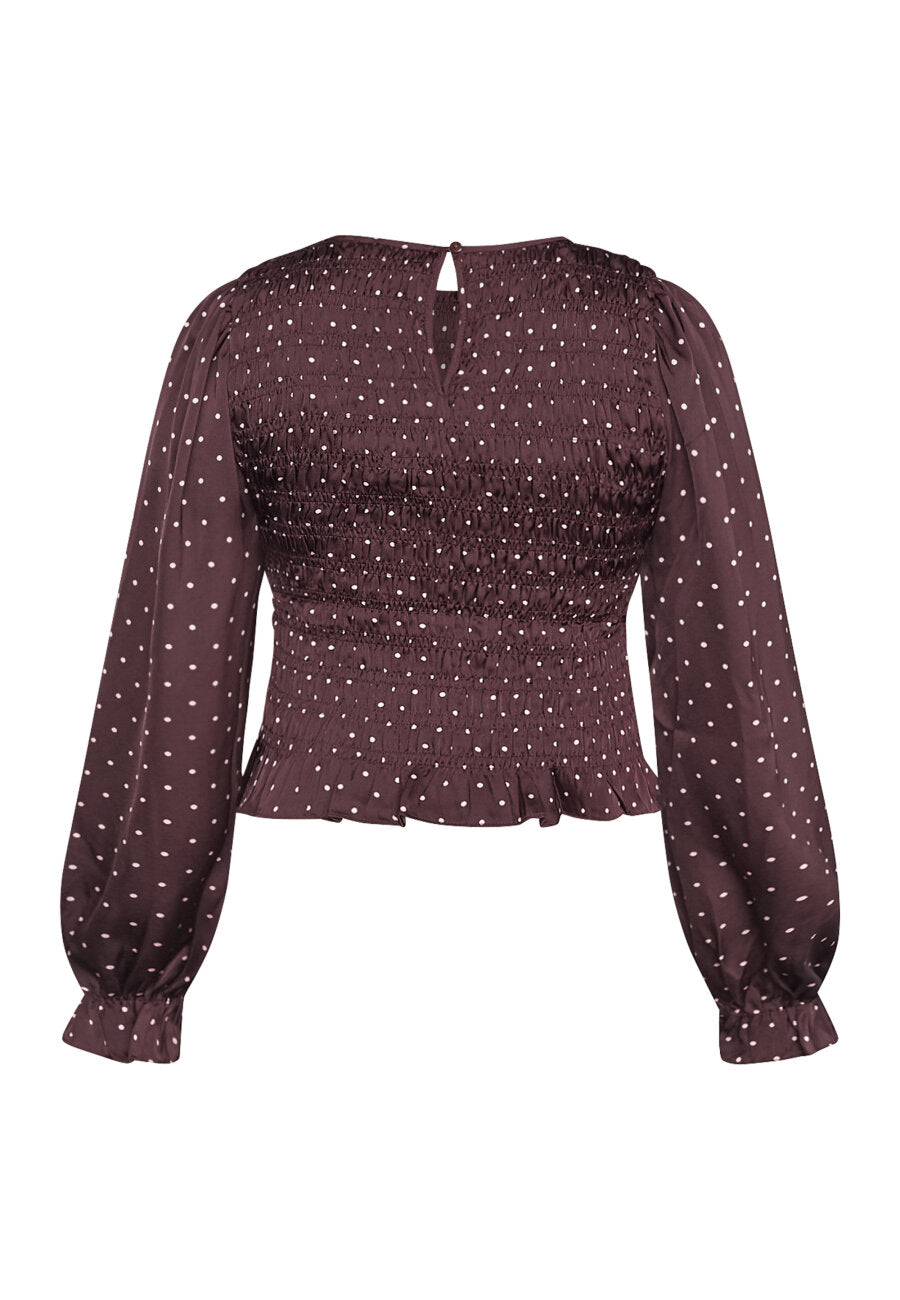 Sisters Point blouse bordeaux dot lichtroze model Nix smock