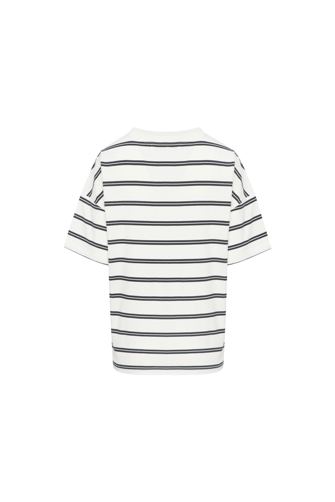 Fluresk T-shirt offwhite zwart gestreept met lila kers model Nayara