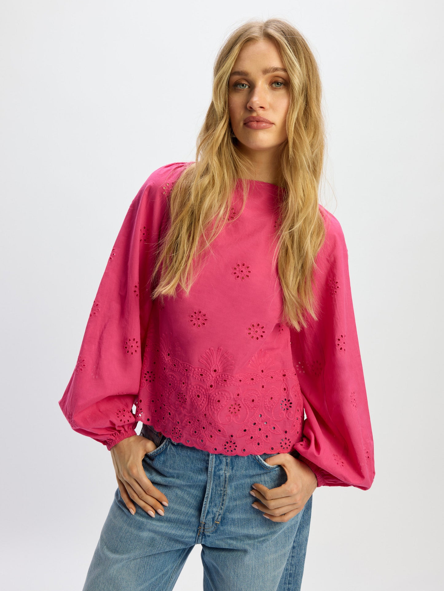 Refined Department blouse roze model ladies woven puffed sleeves ROSIE