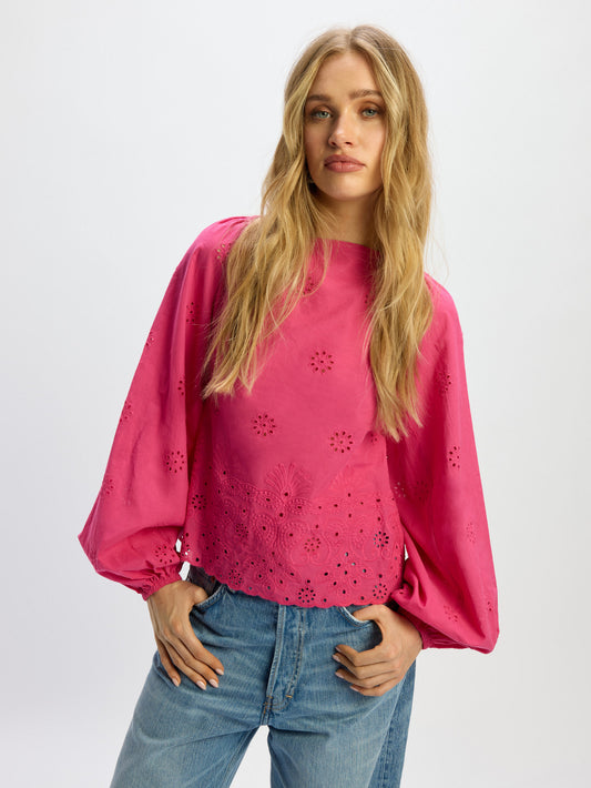 Refined Department blouse roze model ladies woven puffed sleeves ROSIE