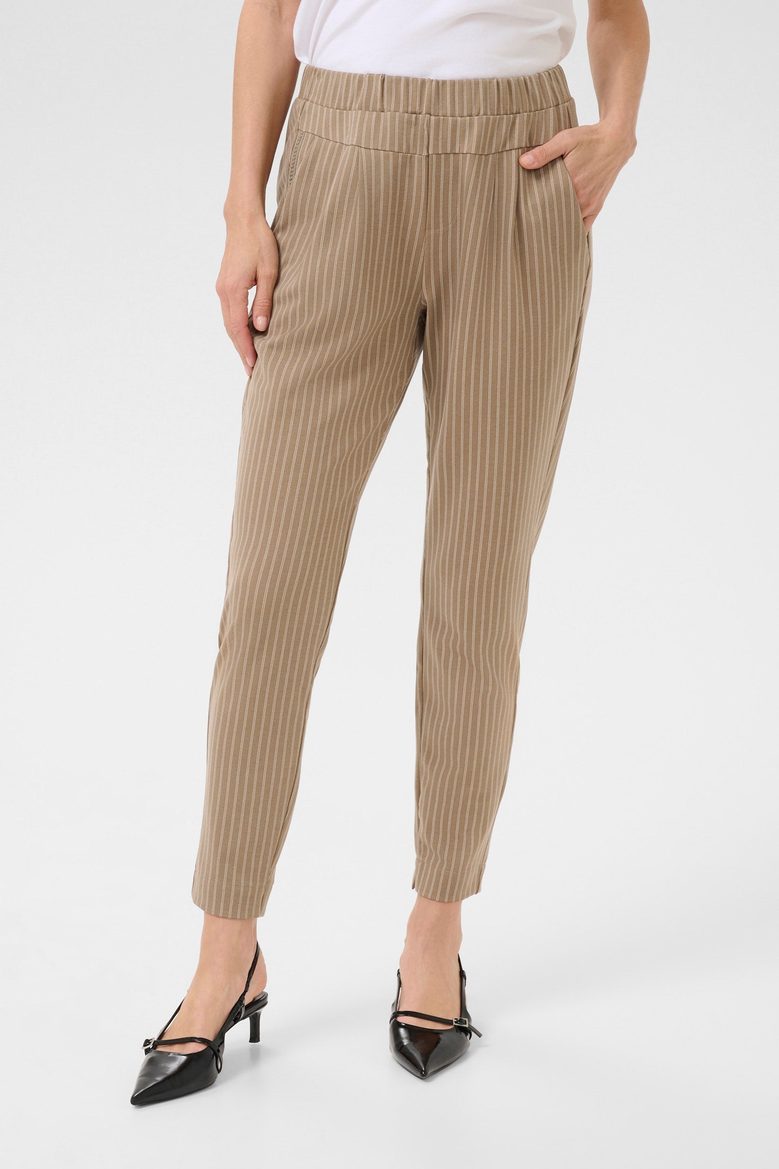 Cream broek pinstripe bruin offwhite CRanett pants fossil