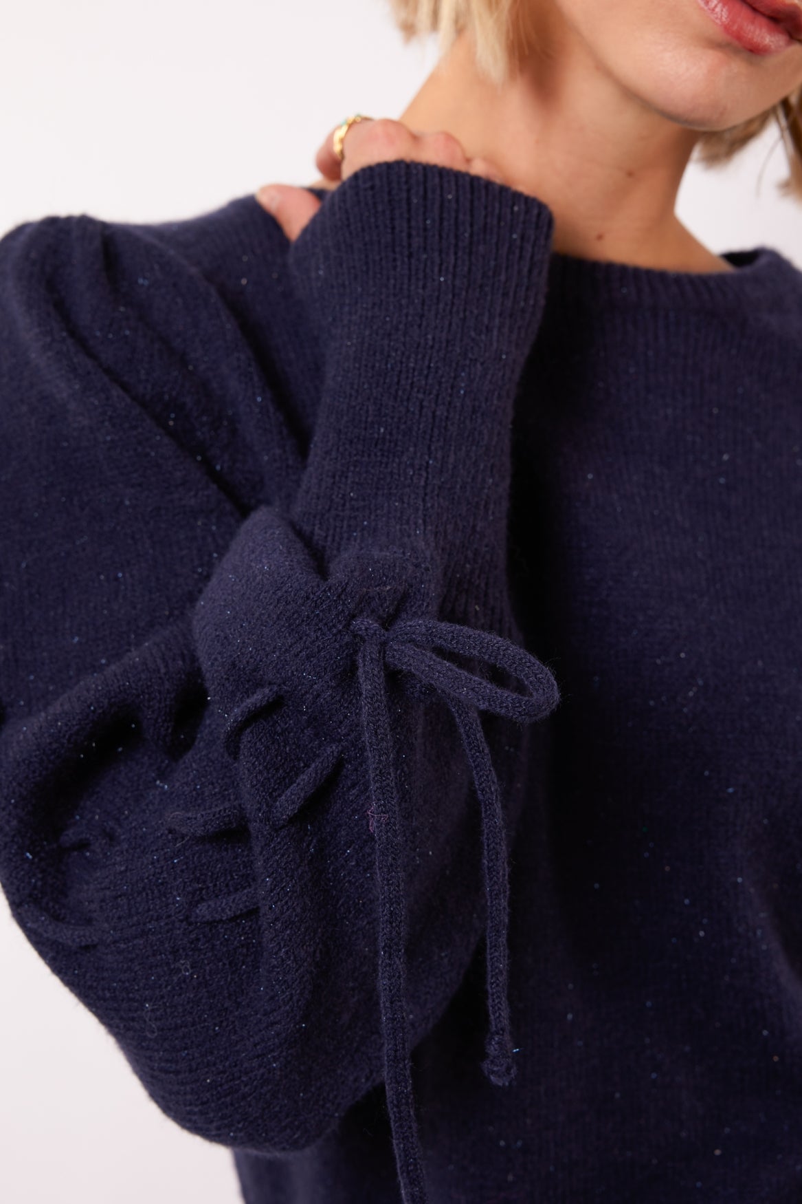 Fluresk trui donker blauw met lurex model Scottie knit sweater midnight blue